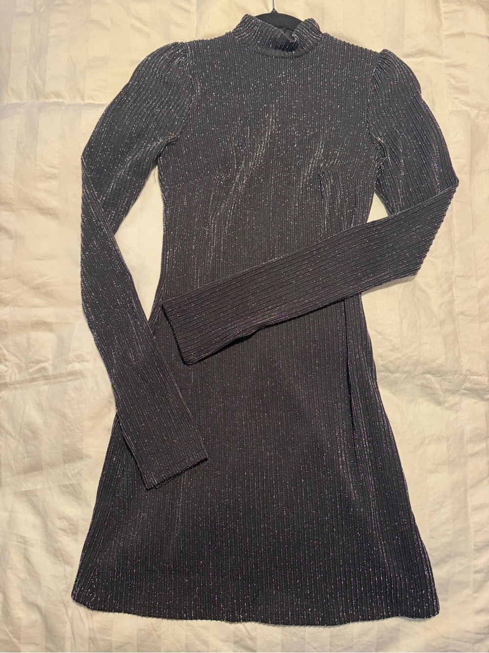 Francesca's Collections Black Metallic Long-Sleeve Knit Dress